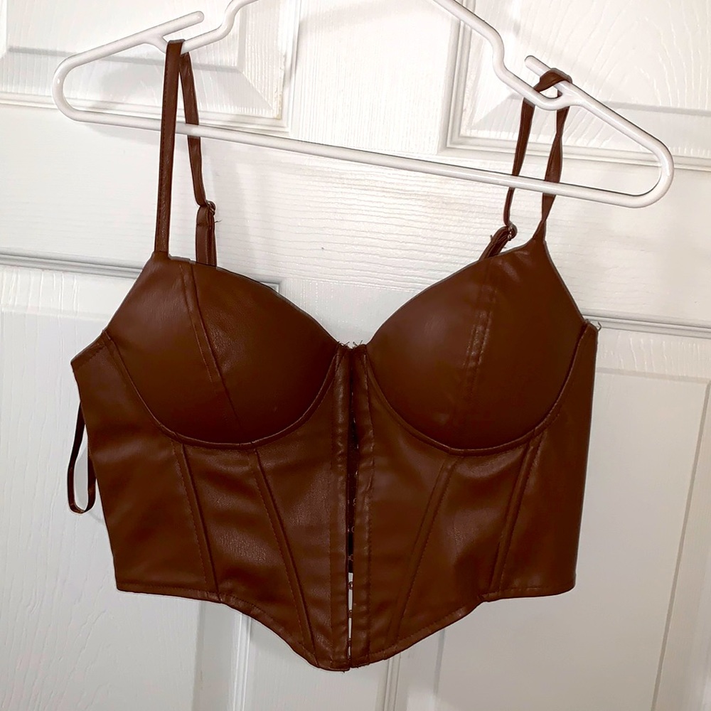 Faux Leather Brown Corset Top